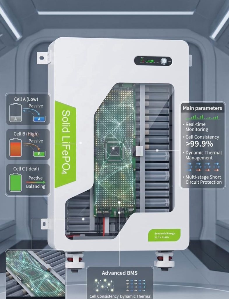 3D Cutaway View of Semi-solid Battery Cells and Intelligent BMS