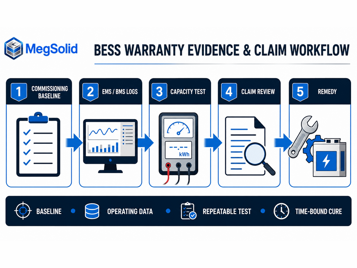 C&I BESS warranty evidence and claim workflow using EMS logs, capacity tests and remedies