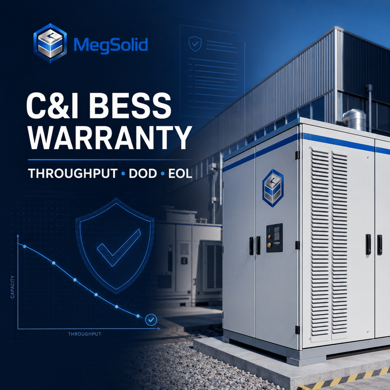 MegSolid C&I BESS warranty guide covering throughput DOD and end-of-life capacity