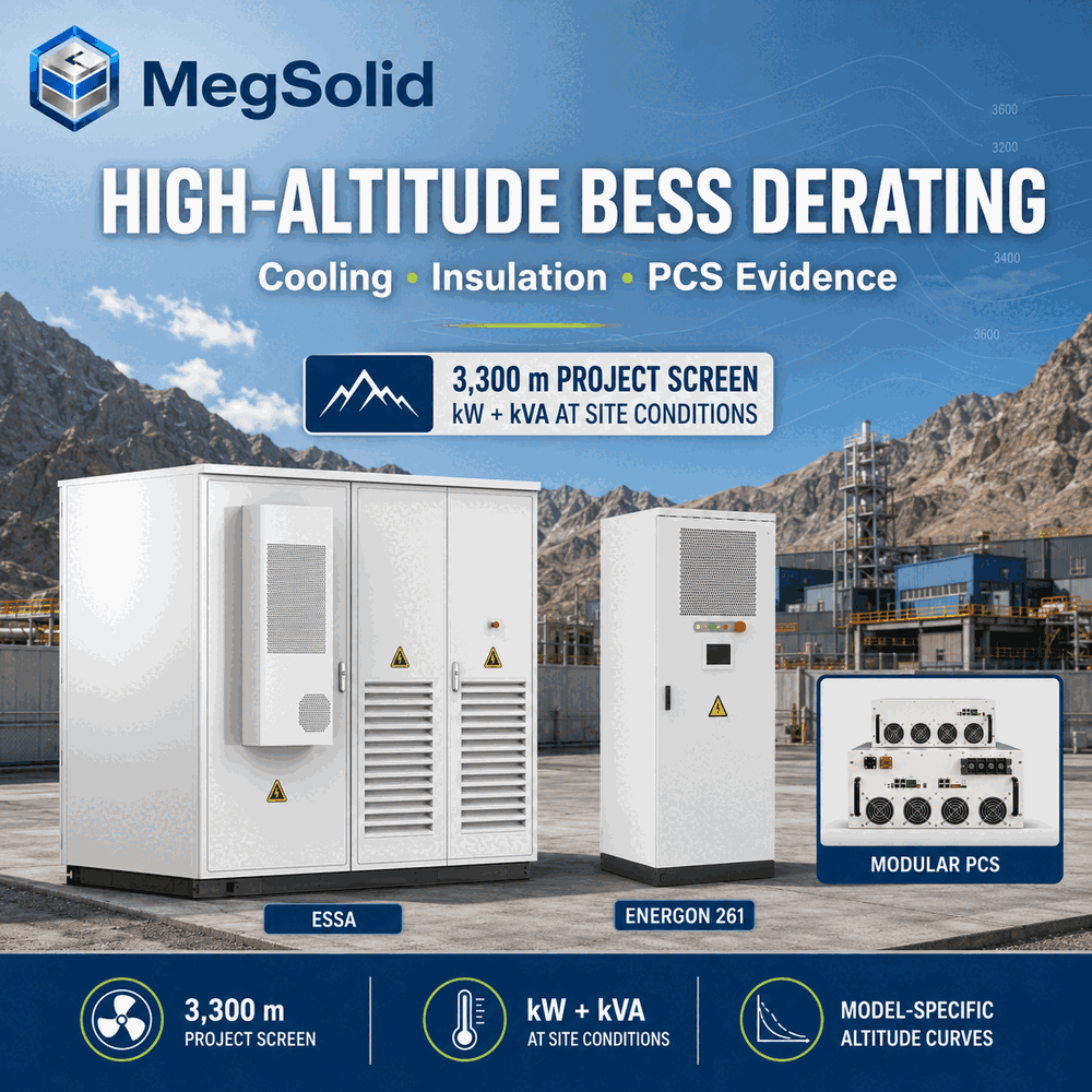 Real MegSolid ESSA, Energon 261 and modular PCS product routes for high-altitude BESS derating at a 3,300 m industrial site