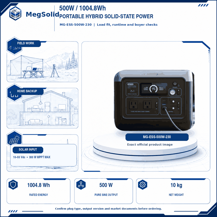 MegSolid MG-ESS-500W-230 500W 1004.8Wh portable hybrid solid-state power station