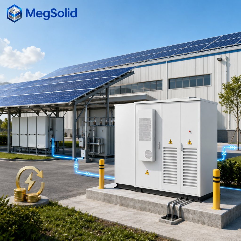 MegSolid ESSA0100B-0215 at an industrial site illustrating lifecycle cost and delivered energy for BESS LCOS